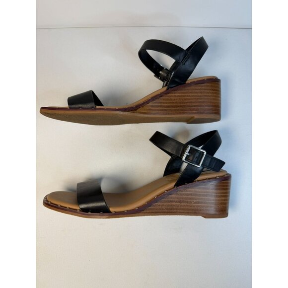 Steve Madden Ares Black Leather Studded Ankle Strap Wedge Sandals Women Size 9M - Picture 7 of 12